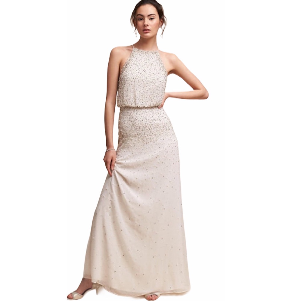 New BHLDN Rian 2 & 12 Off White Embellished Beads Pearls Chiffon Wedding Gown
